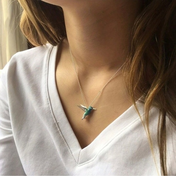 Blue and Green Hummingbird Pendant Necklace - Picture 5 of 6
